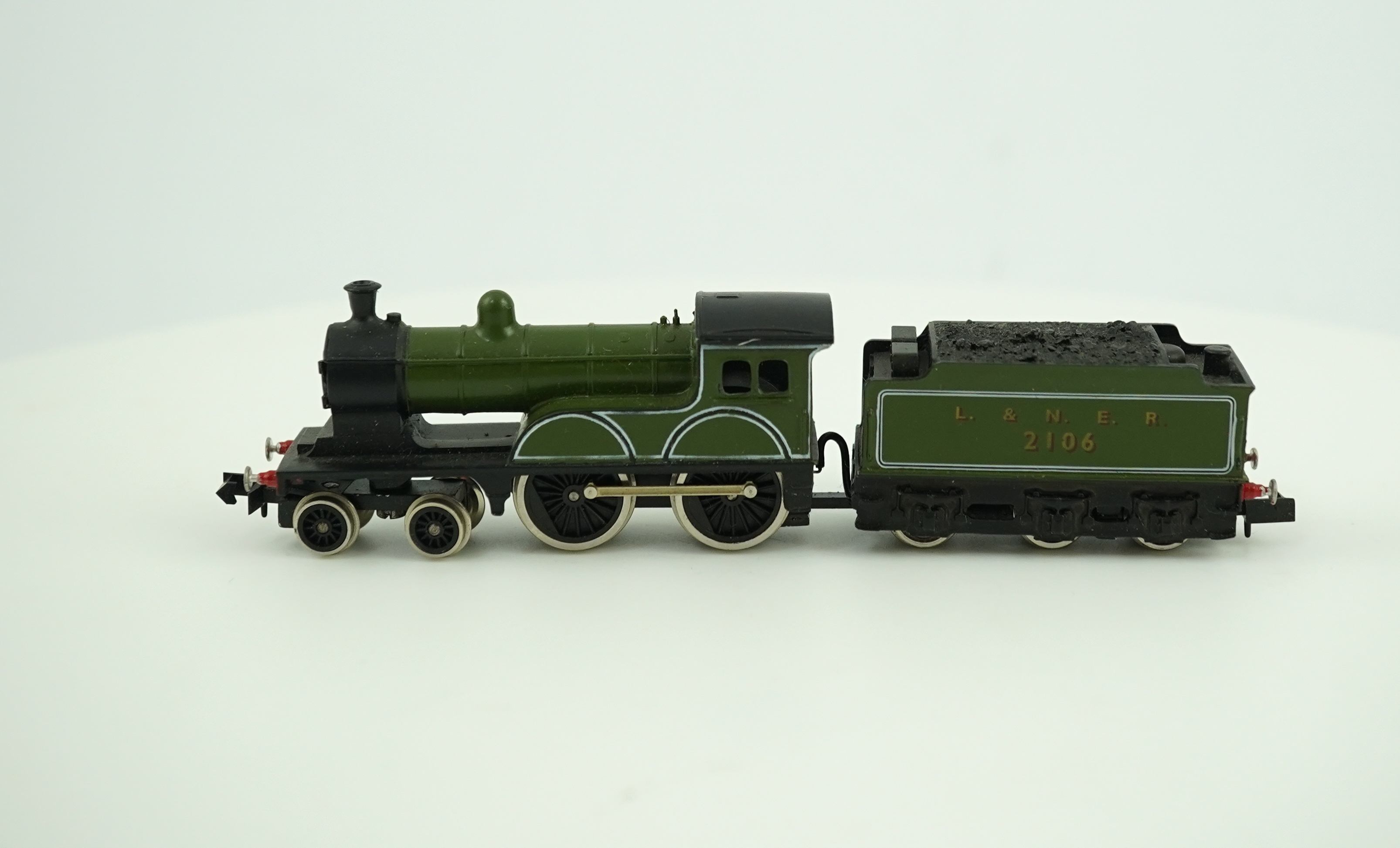 Three boxed Union Mills Models N gauge railway LNER locomotives; a Class D20, 2106, a Class D20, 2106, and a Class J39, 1802. Condition - good.